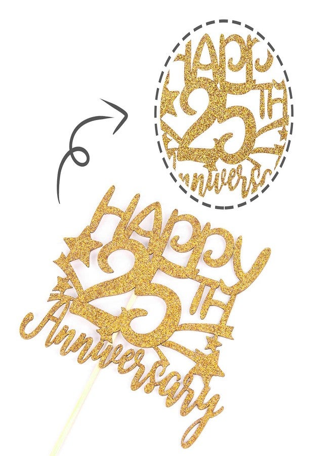 Festiko® Gold Glitter Happy 25th Anniversary Cake Topper for Wedding & Birthday Parties - Image 5